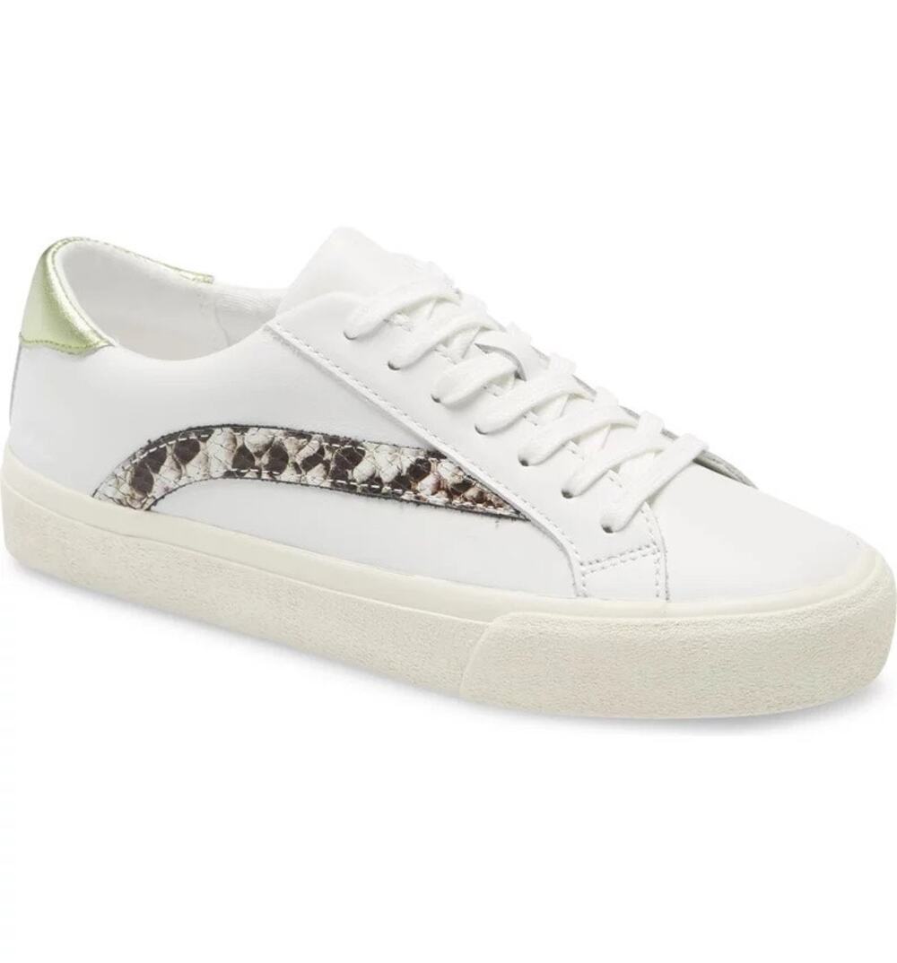 Madewell MWL White Leather Sidewalk Low Top Sneakers Snakeprint Design Size 9